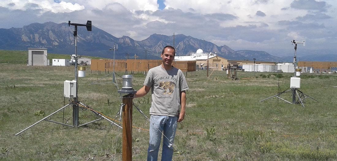 Greg Lucas in the field with atmospheric electricity instrumentation