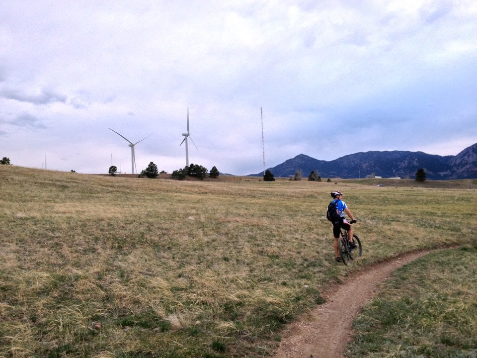 Riding a singletrack mountain bike loop near Boulder